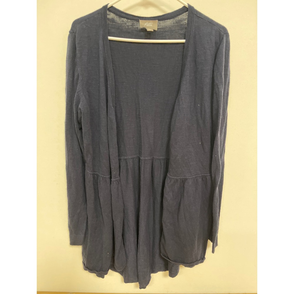 Motto Navy Blue Open Front Peplum Cardigan Sweater XL Empire Waist Long Sleeve